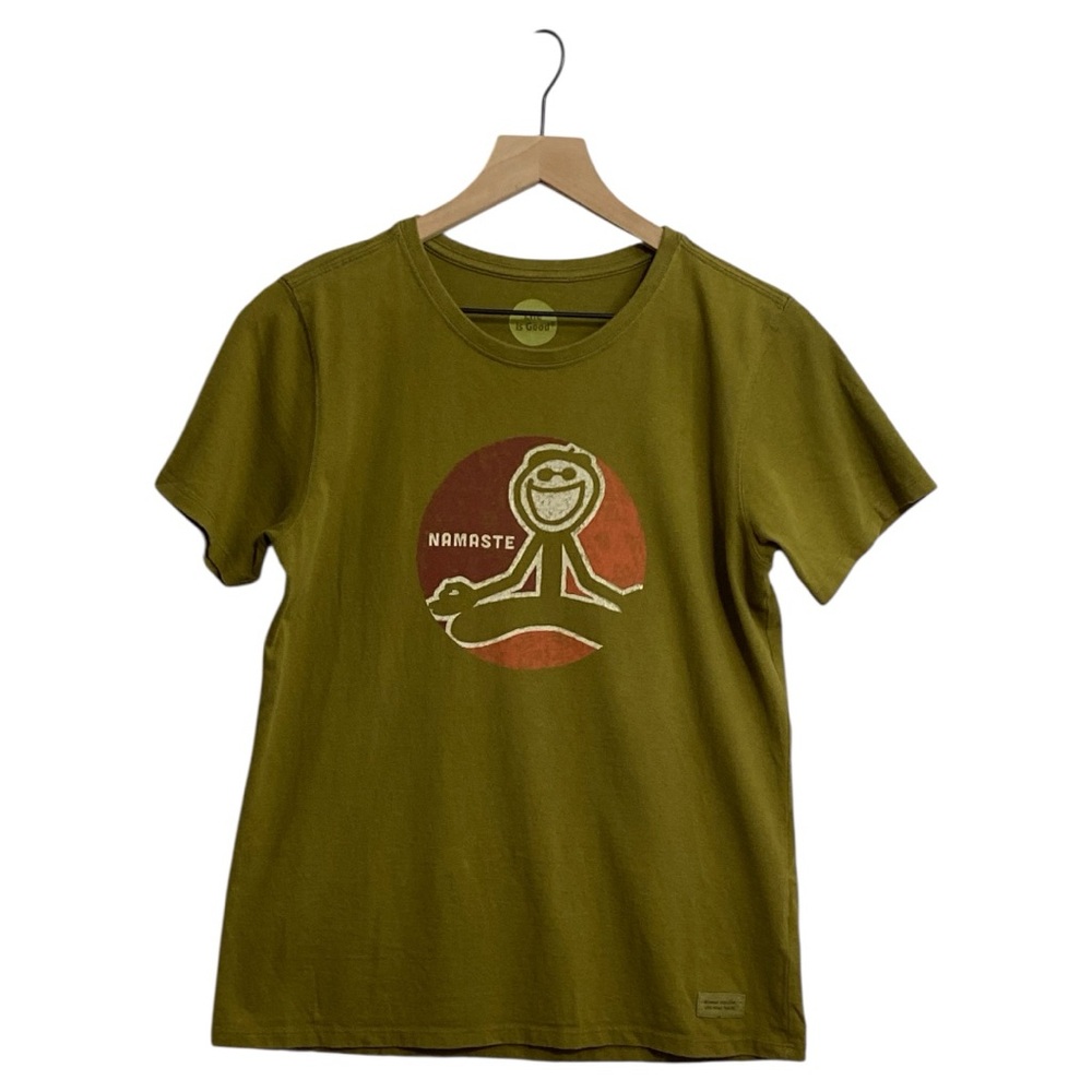 Life Is Good Namaste Graphic Classic Tee Size M Olive Green Hippie Positive Vibe